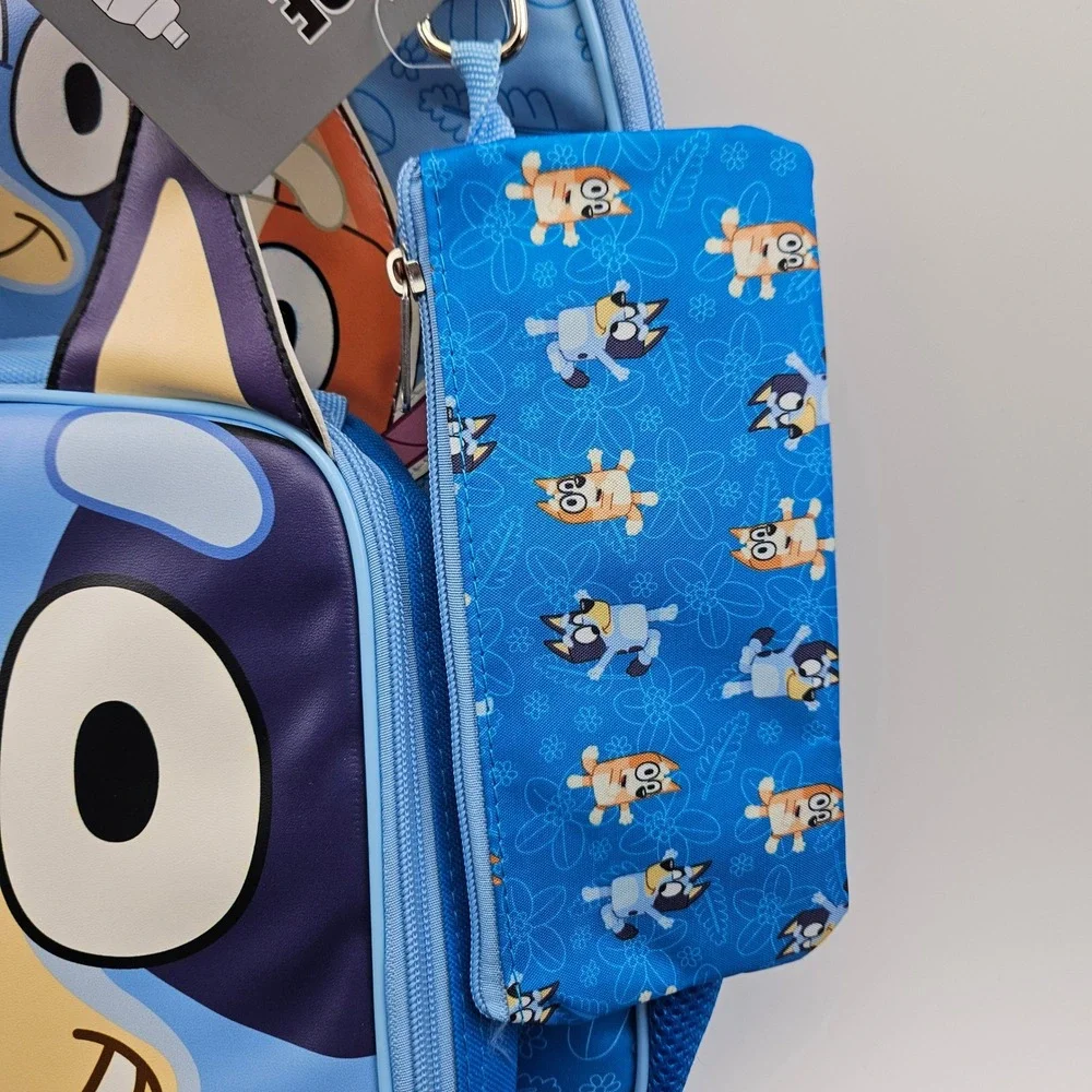Bluey and Bingo Kids‎ 5 Piece Backpack Set with Lunch Bag Water Bottle Blue New